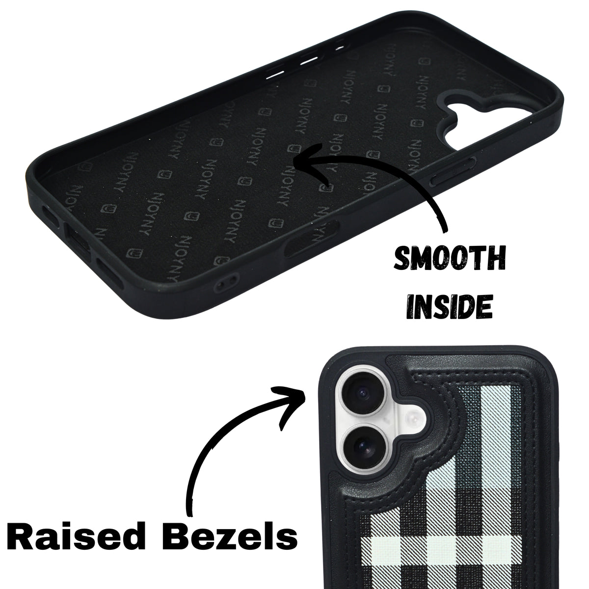 Leather Case, Classic Elegant Slim PU Checks Luxury Design Case For iPhone 16 Plus