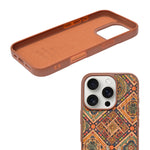 Bohemian Ethnic Print Cork Texture with Pearl Detail Phone Case for iPhone 16 Pro