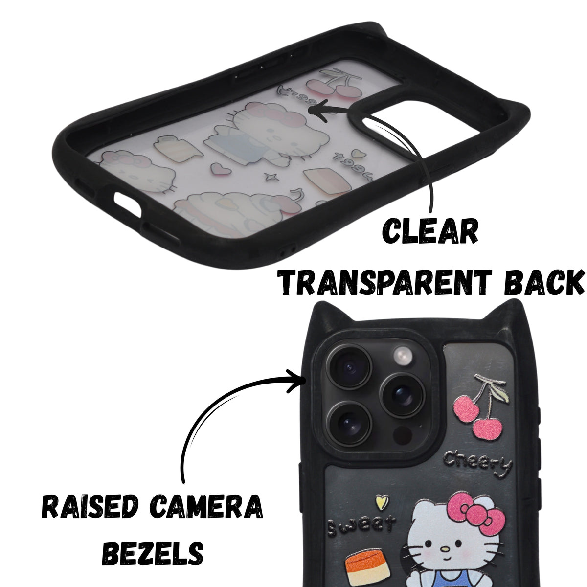 Cute Cartoon Phone Case with Cat Ears For iPhone 15 Pro