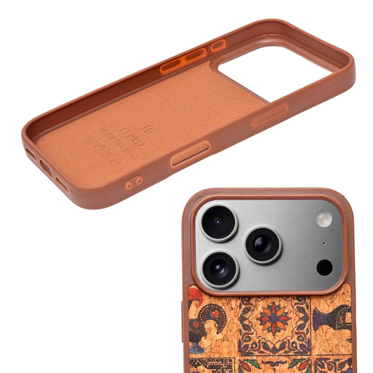 Bohemian Ethnic Print Cork Texture with Pearl Detail Phone Case for iPhone 17 Pro