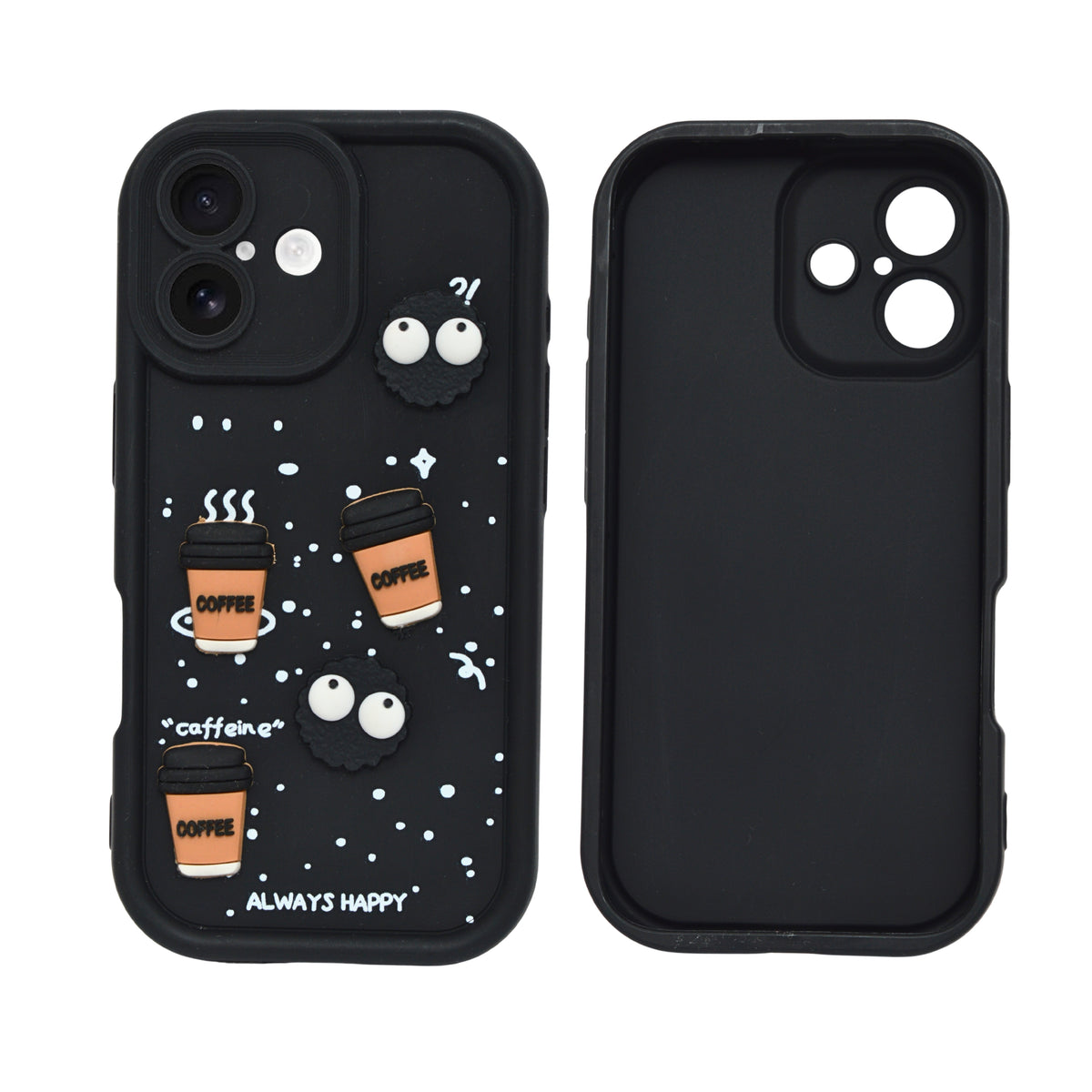Adorable Coffee Vibe 3D Patch Silicone Phone Case with Cute Bear and Smiley for iPhone 16