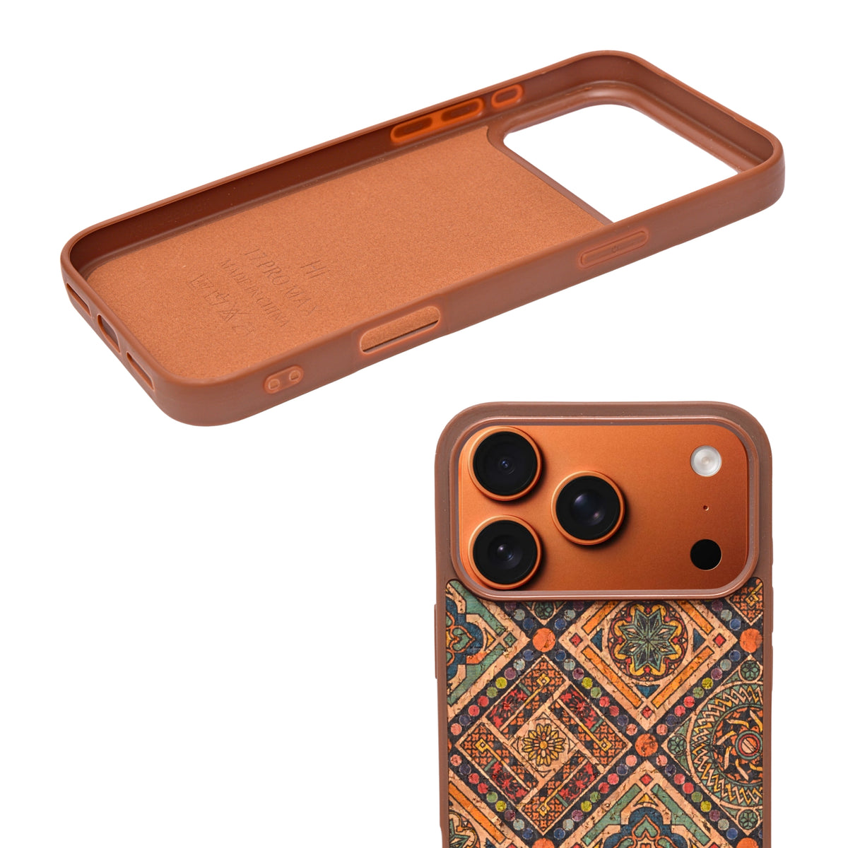 Bohemian Ethnic Print Cork Texture with Pearl Detail Phone Case for iPhone 17 Pro Max