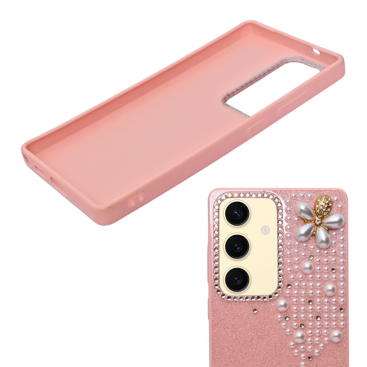 Luxury Glitter Finish with 3D Pearl Flower Design Phone Case for Samsung S24 / S25