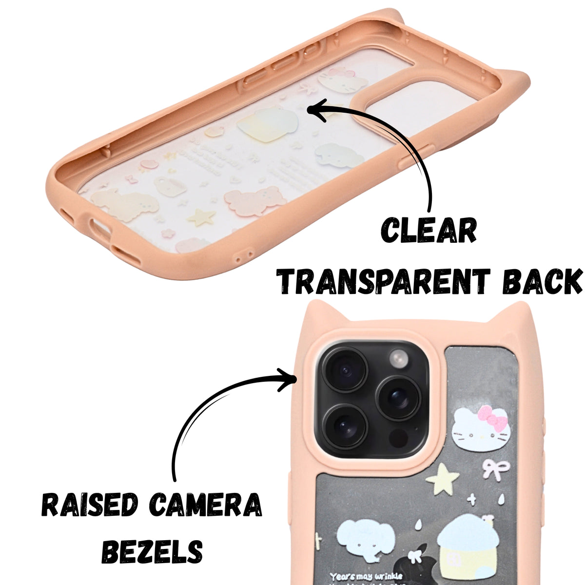 Cute Cartoon Phone Case with Cat Ears For iPhone 15 Pro