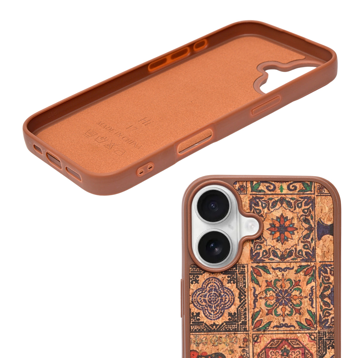 Bohemian Ethnic Print Cork Texture with Pearl Detail Phone Case for iPhone 17
