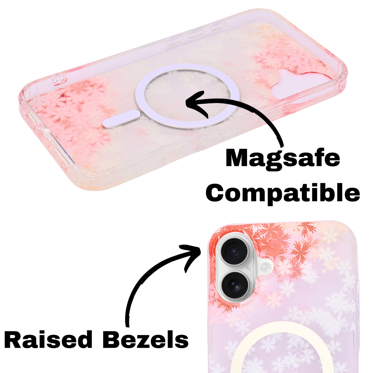 Transparent Floral MagSafe Compatible Phone Case for iPhone 16 Plus