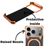 Frameless Carbon Fiber Metal Bumper Case with MagSafe Ring Stand Phone Case for iPhone 17 Pro Max