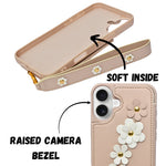 3D Flower Wallet Flip with Card Holder & Detachable Sling Phone Case for iPhone 16