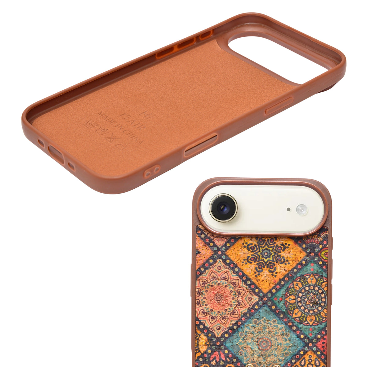 Bohemian Ethnic Print Cork Texture with Pearl Detail Phone Case for iPhone 17 Air