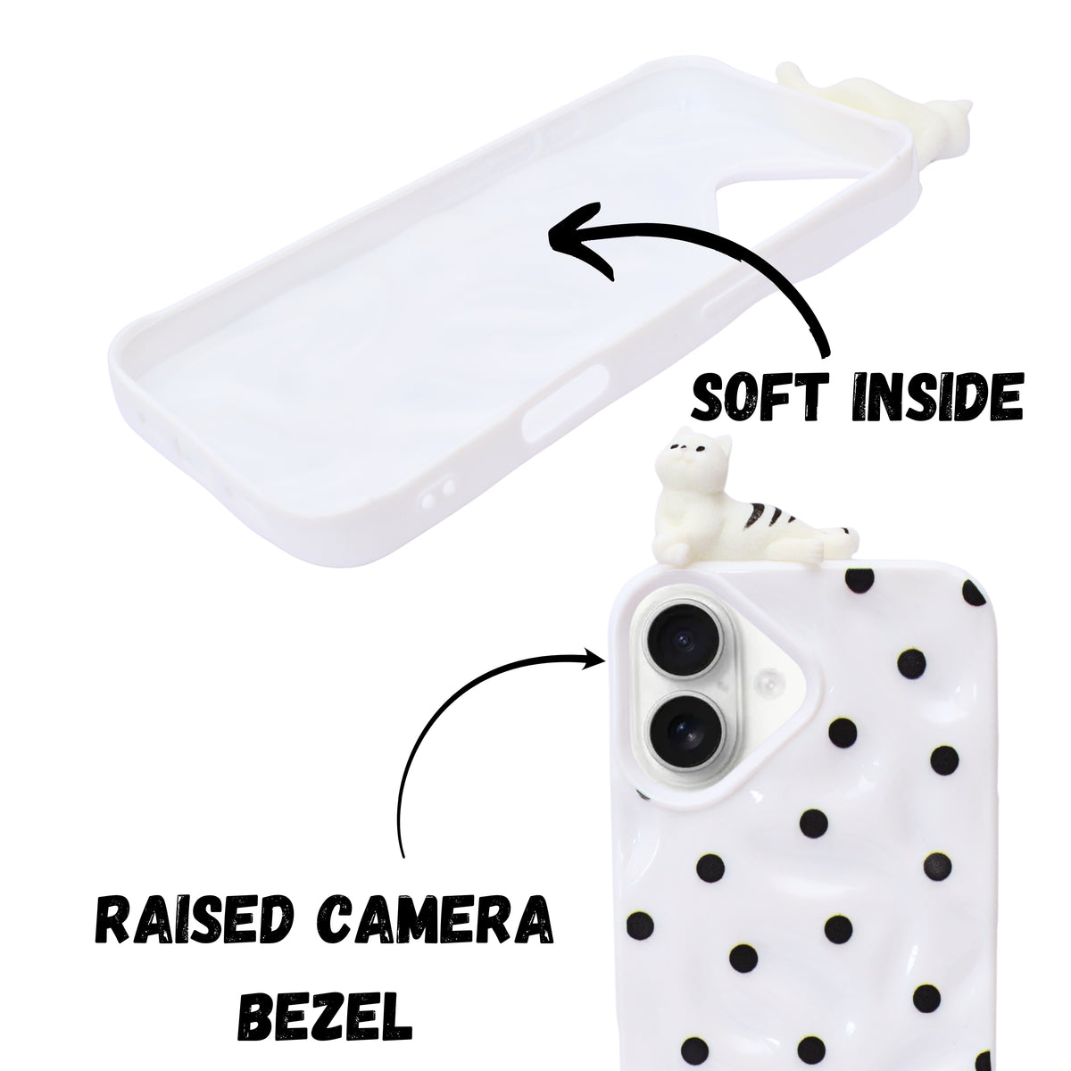 3D Cartoon Character with Polka Dots Soft Phone Case for iPhone 16 Plus