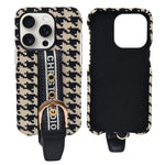 Dior Inspired Houndstooth Pattern with Adjustable Belt Buckle Holder Phone Case for iPhone 14 Pro