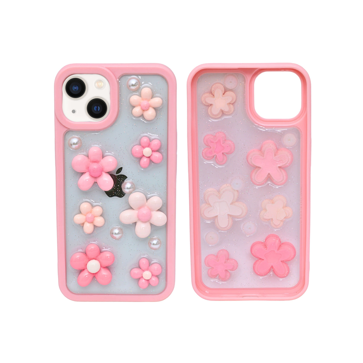 3D Pink Floral Pearl Design Protective Phone Case for iPhone 13 / 14