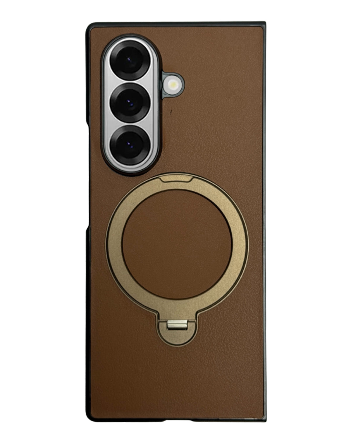Classic Leather Case with Metal Ring Stand for Samsung Galaxy Z Fold 7 –Kickstand Grip Cover