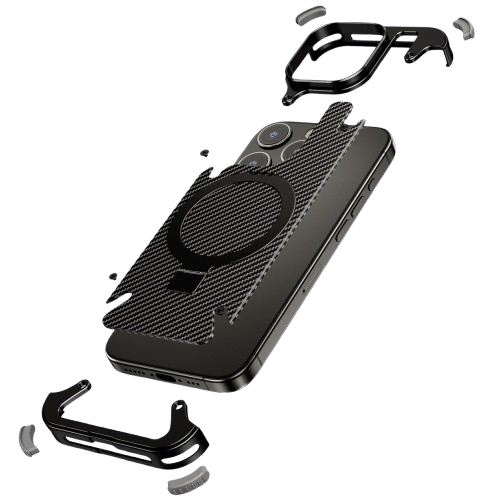 Frameless Carbon Fiber Metal Bumper Case with MagSafe Ring Stand – For iPhone 16 Pro / 16 Pro Max