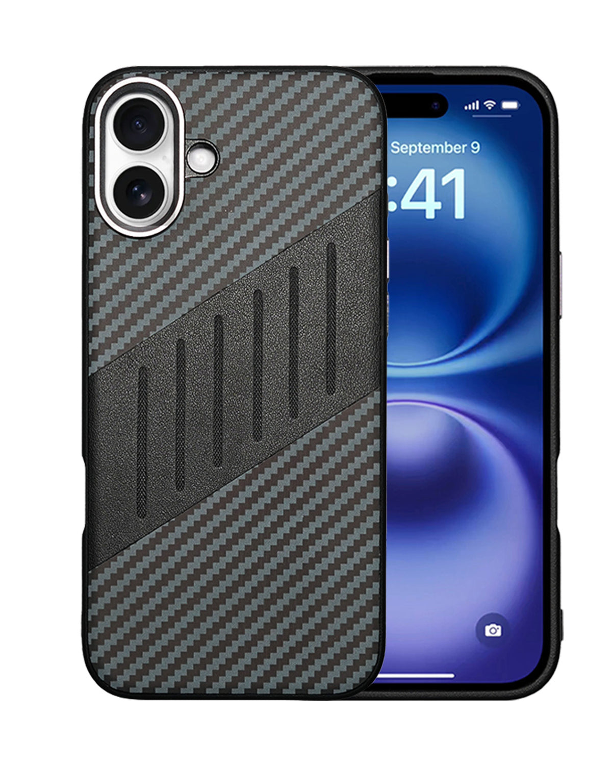 Carbon Fiber Leather Texture Anti-Fall Protective Case for iPhone 16 Plus