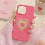 Stitched Rainbow Pink Heart Case