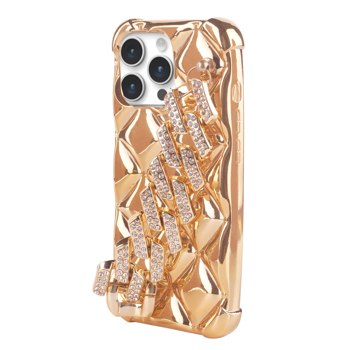 3D Luxury Golden Crystals With Bracelet Cover For iPhone 13 Pro