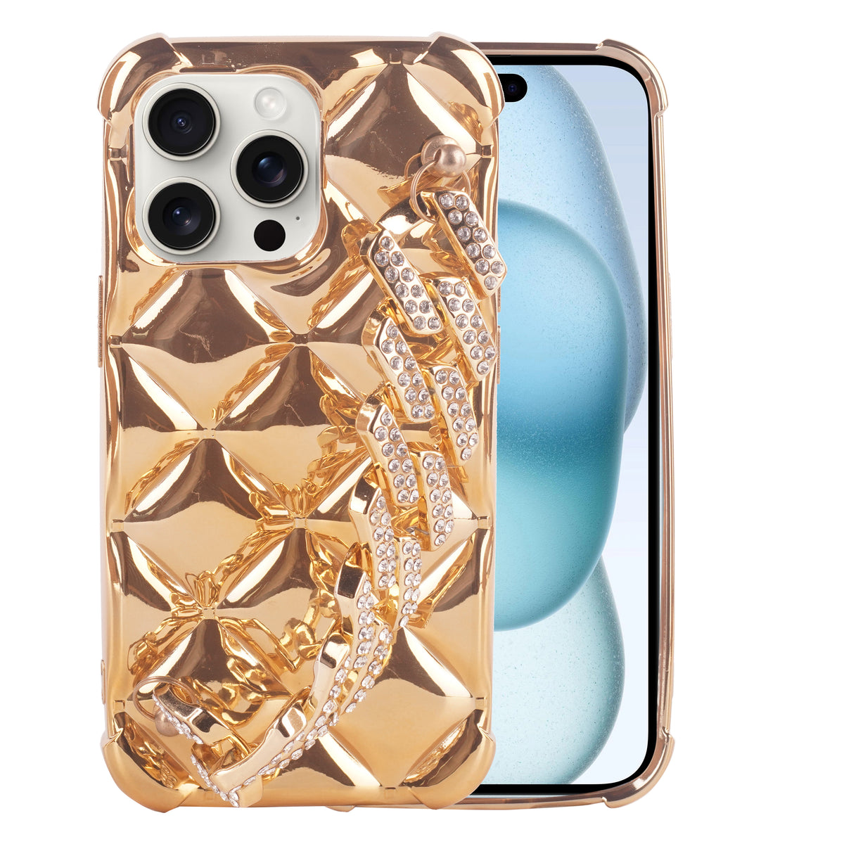3D Luxury Golden Crystals With Bracelet Cover For iPhone 13 Pro
