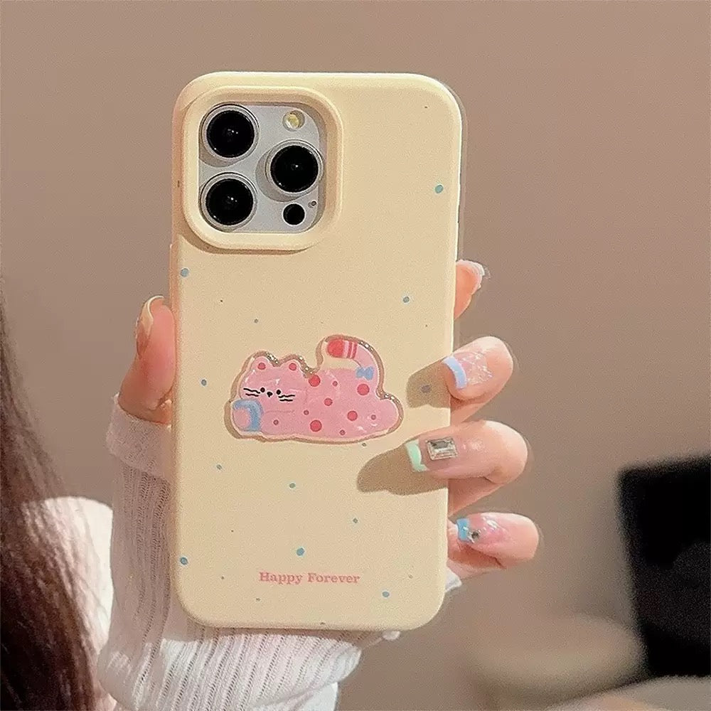 3D Puffy Pink Cat Matte Case