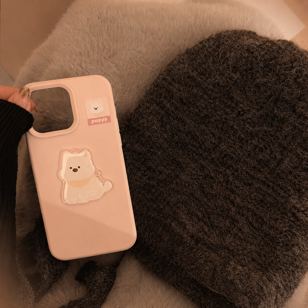 Aesthetic Pastel Pink 3D Puffy Puppy Case