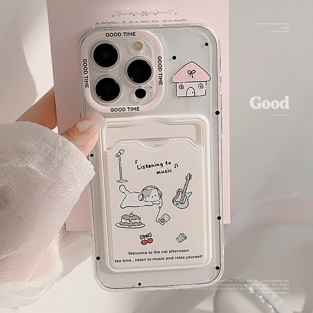 Cute Kitty Music Card Holder Case