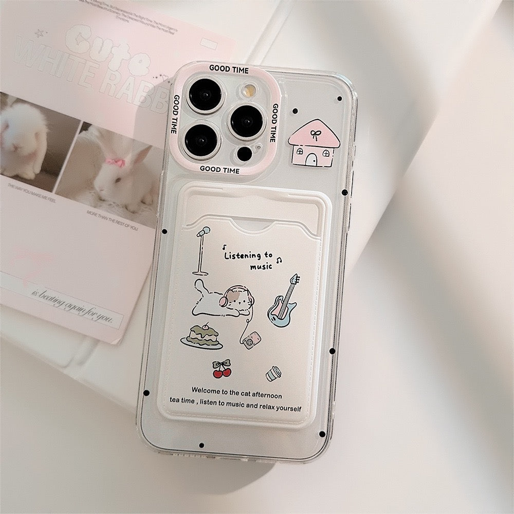 Cute Kitty Music Card Holder Case