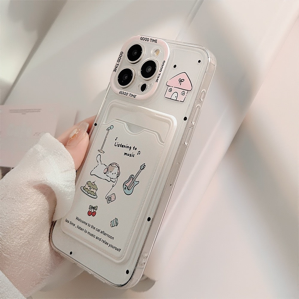 Cute Kitty Music Card Holder Case