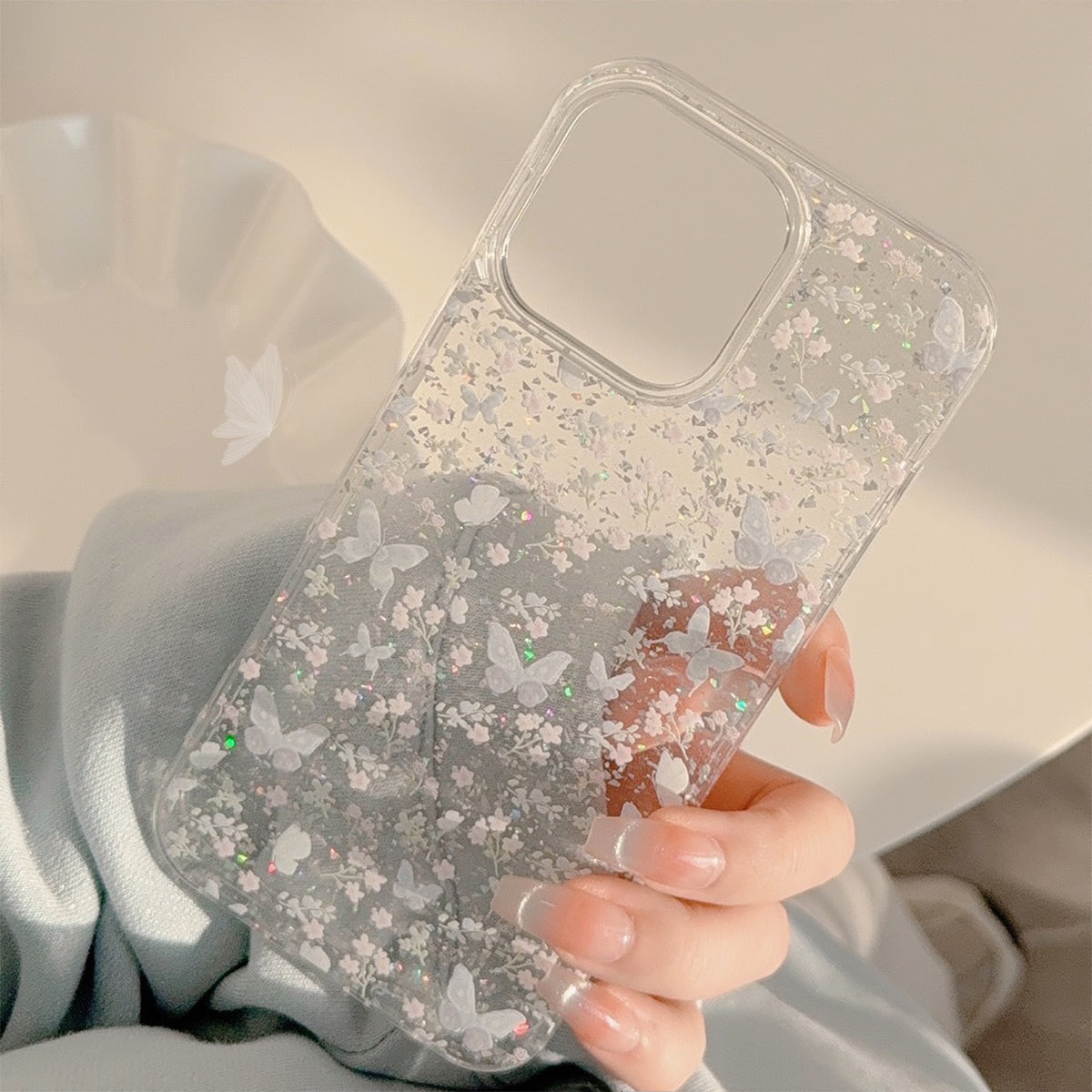 Butterfly Floral Glitter Transparent Case
