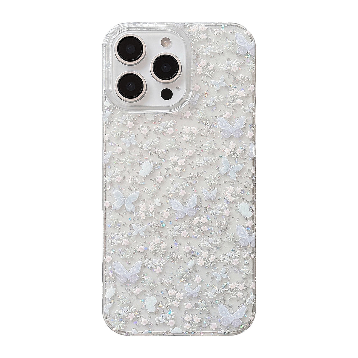 Butterfly Floral Glitter Transparent Case