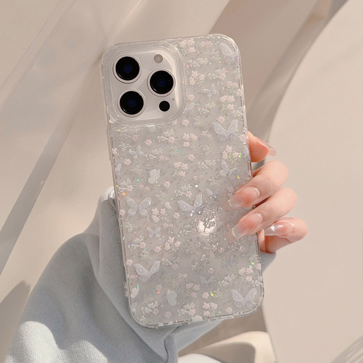 Butterfly Floral Glitter Transparent Case