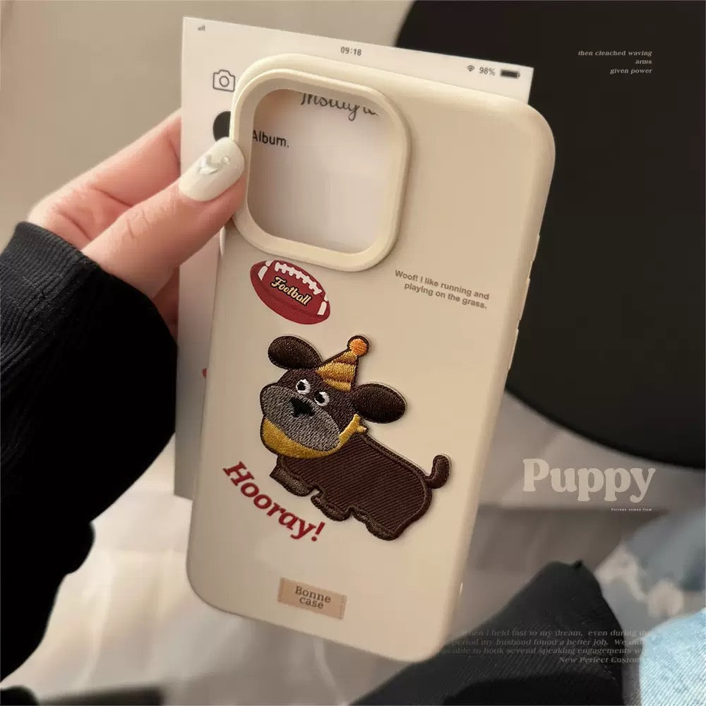 Embroidered Cartoon Dog Patch Matte Case