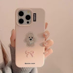 Aesthetic Pastel Pink Embroidered Puppy & Ribbon Bow Case
