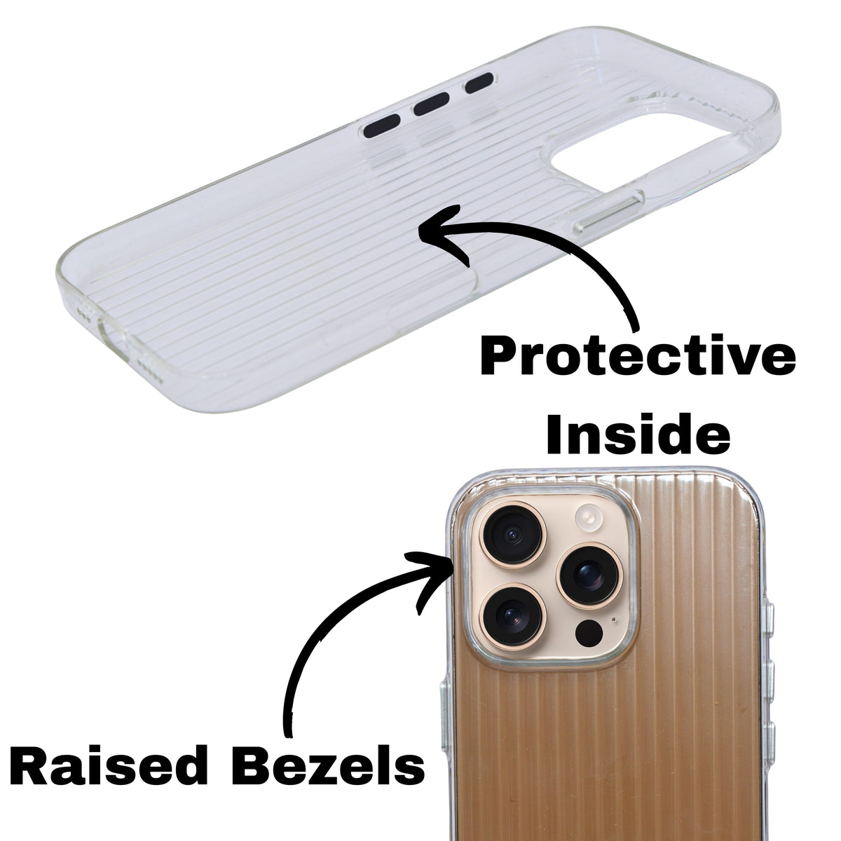 Glossy Transparent Hard Shell Striped Phone Case for iPhone 16 Pro