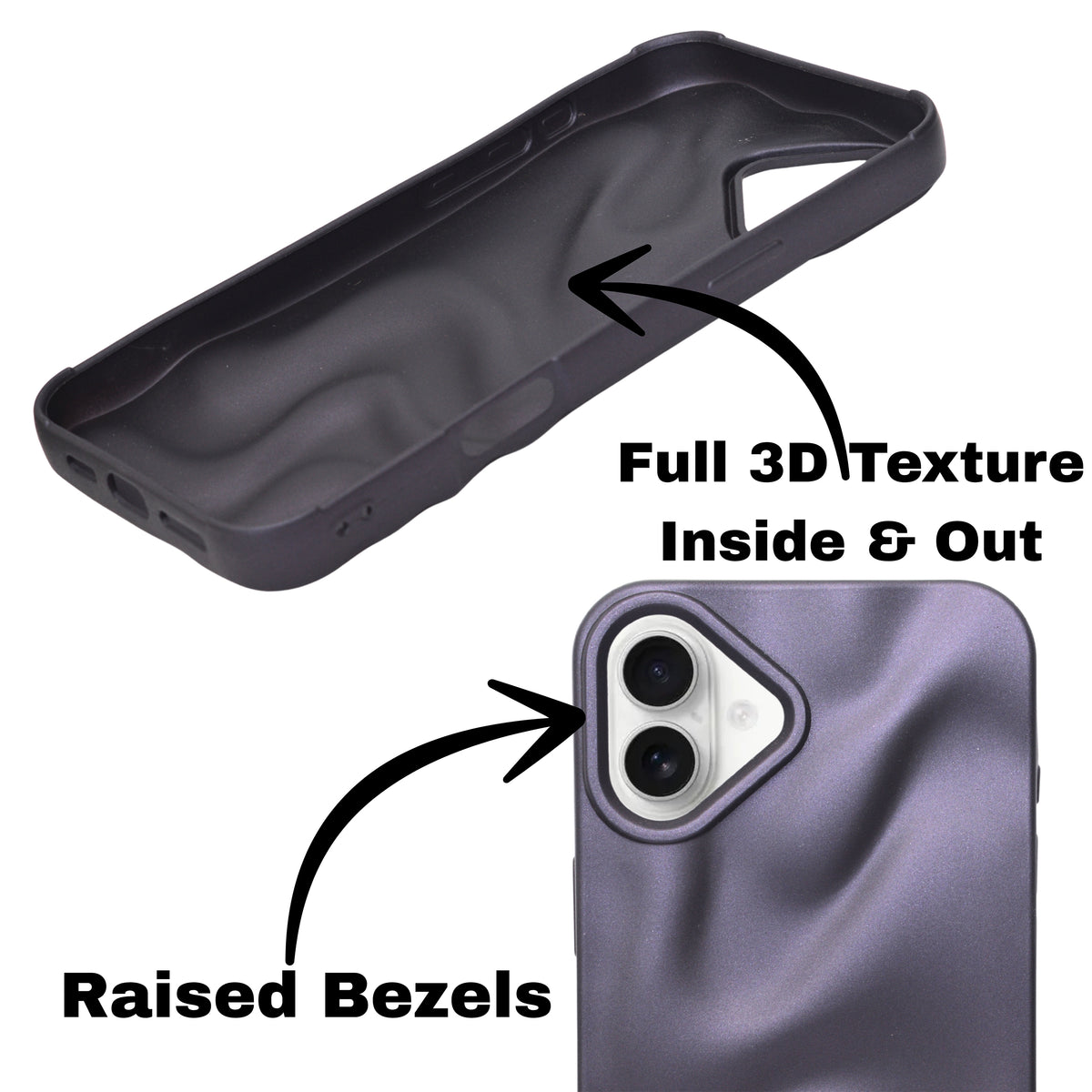 3D Ripple Wave Texture Soft Silicone Phone Case For iPhone 16 Plus