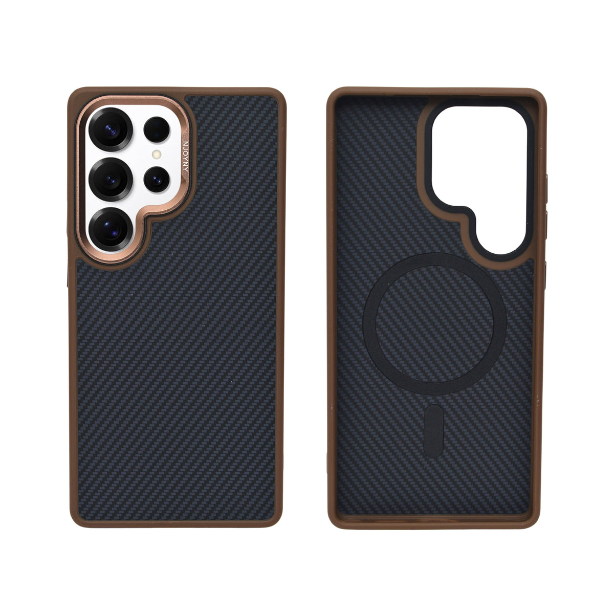 Carbon Fiber Texture with Gold Camera Frame Phone Case for Samsung S25 Ultra