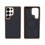 Carbon Fiber Texture with Gold Camera Frame Phone Case for Samsung S25 Ultra