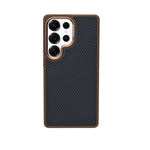 Carbon Fiber Texture with Gold Camera Frame Phone Case for Samsung S25 Ultra