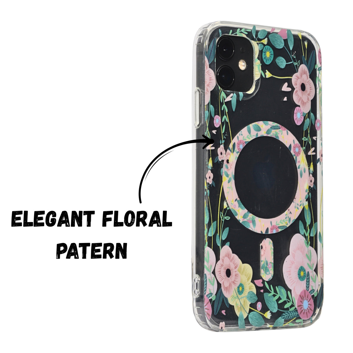 Floral Transparent MagSafe Shockproof Protection Phone Case For iPhone 11