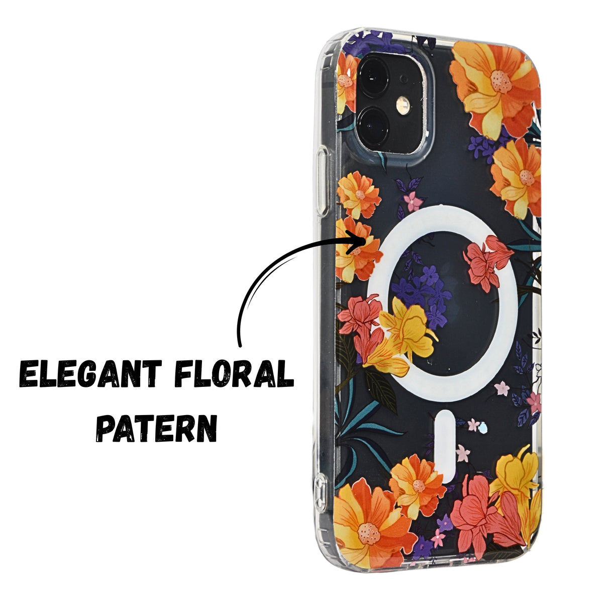 Floral Transparent MagSafe Shockproof Protection Phone Case For iPhone 11