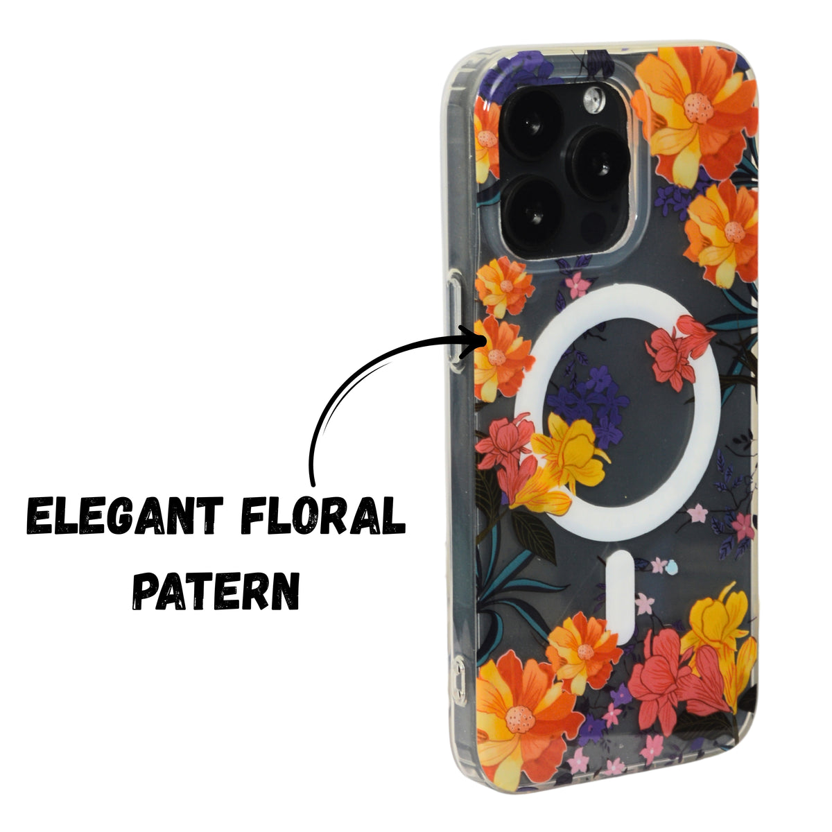 Floral Transparent MagSafe Shockproof Protection Phone Case For iPhone 15 Pro Max