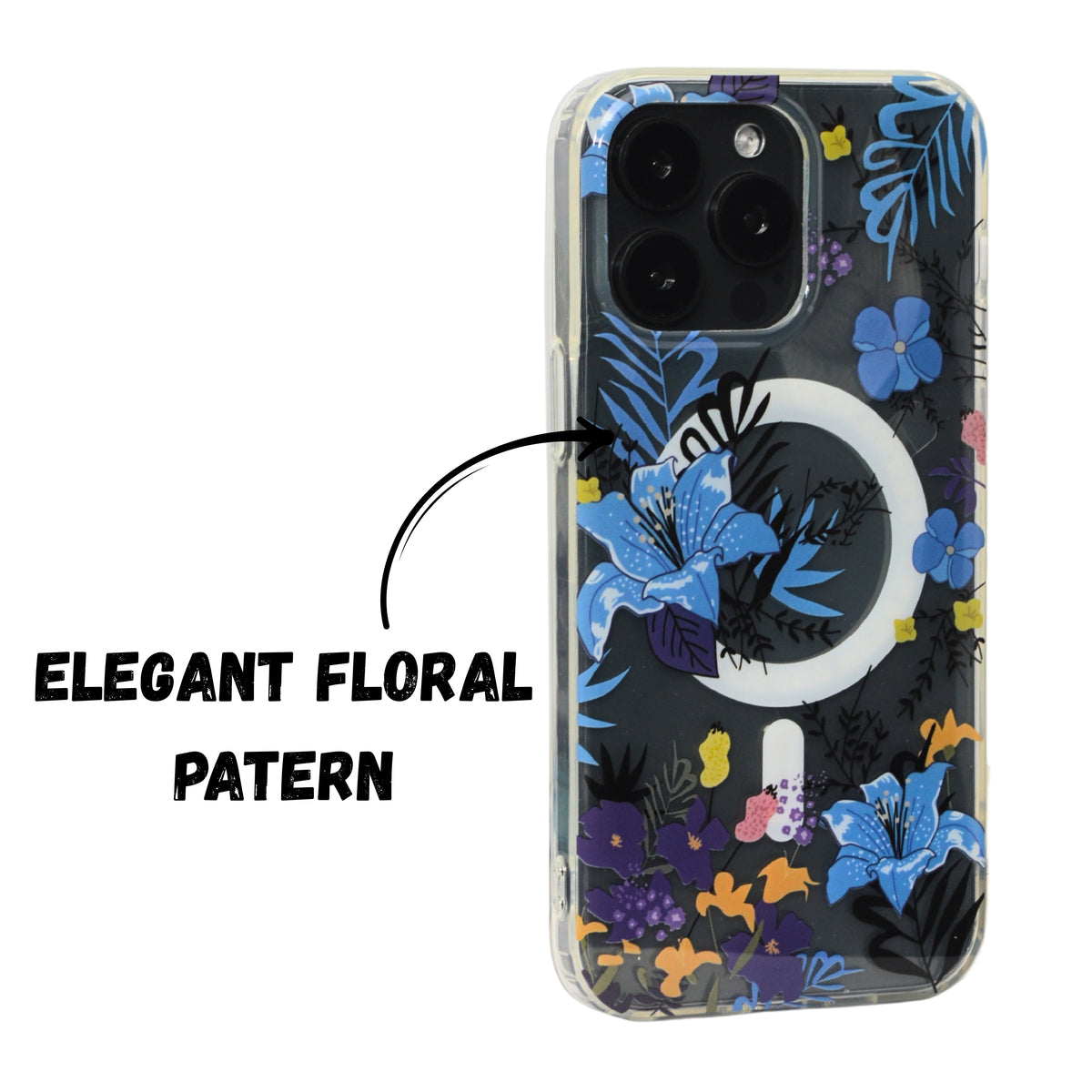 Floral Transparent MagSafe Shockproof Protection Phone Case For iPhone 15 Pro Max