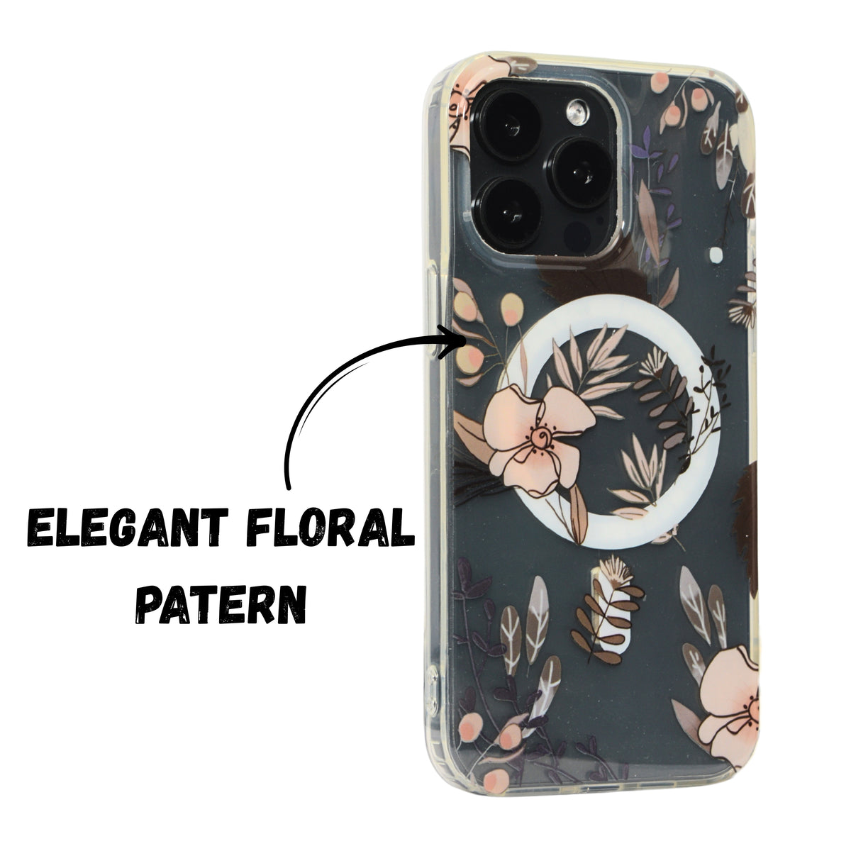 Floral Transparent MagSafe Shockproof Protection Phone Case For iPhone 15 Pro
