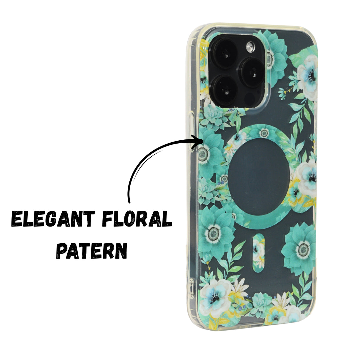 Floral Transparent MagSafe Shockproof Protection Phone Case For iPhone 15 Pro
