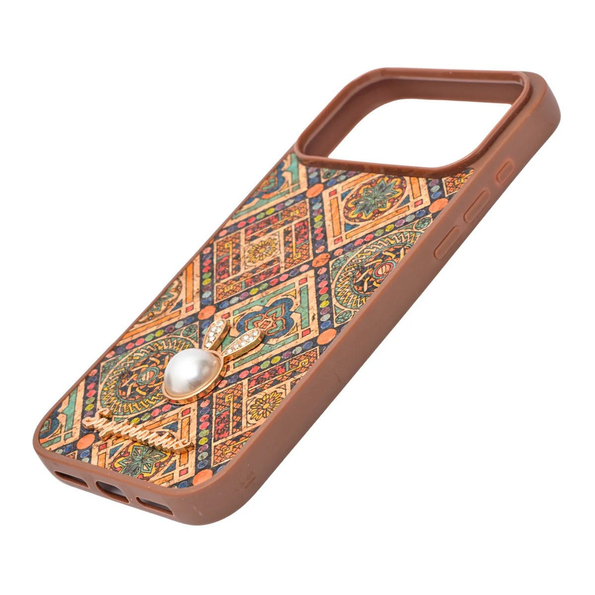 Bohemian Ethnic Print Cork Texture with Pearl Detail Phone Case for iPhone 17 Pro Max