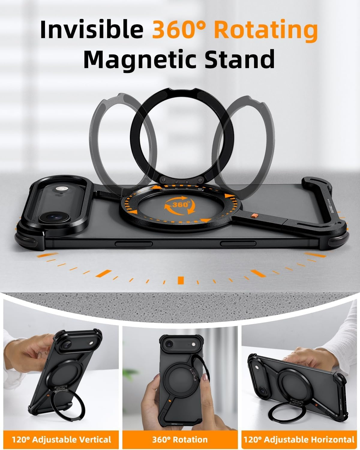 Z-Shape Metal Frameless MagSafe Rotation Stand Case For iPhone 17 Air