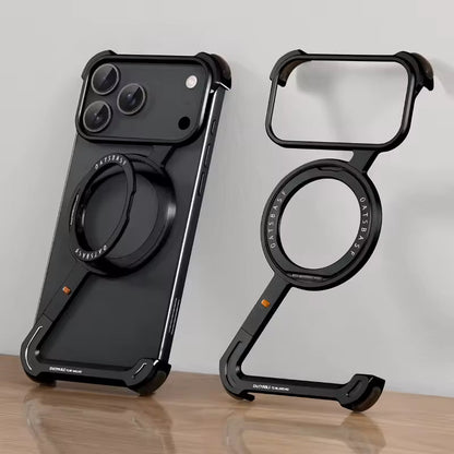 Z-Shape Metal Frameless MagSafe Rotation Stand Case For iPhone 17 Pro