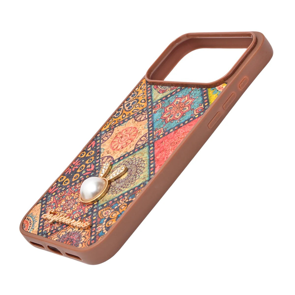 Bohemian Ethnic Print Cork Texture with Pearl Detail Phone Case for iPhone 17 Pro Max