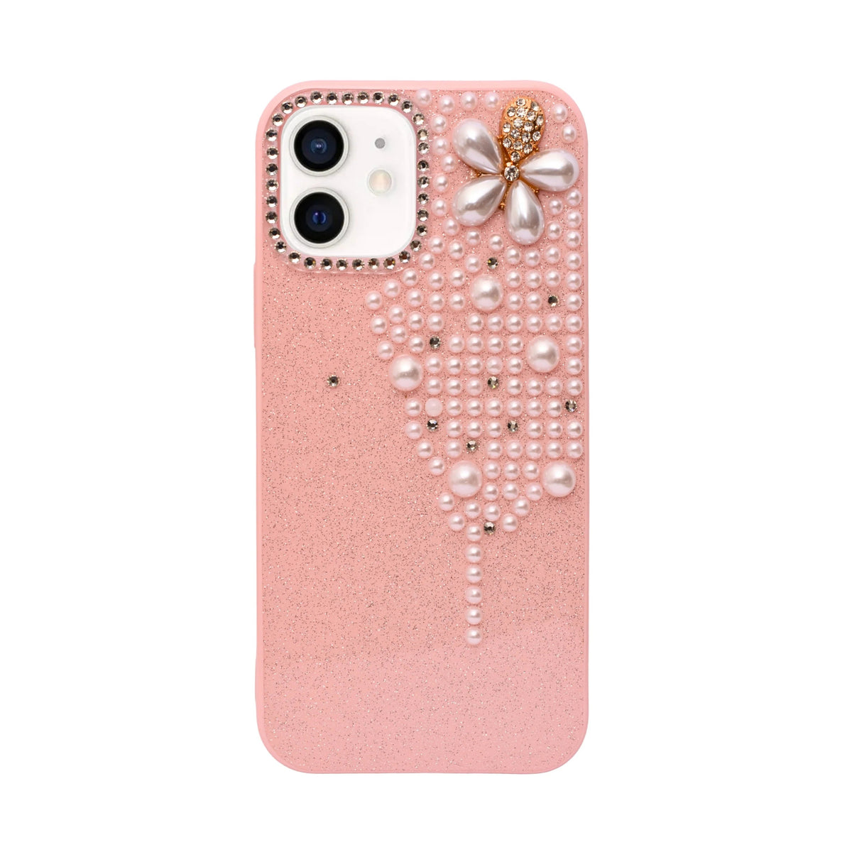 Luxury Glitter Finish with 3D Pearl Flower Design Phone Case for iPhone 12 / 12 Pro