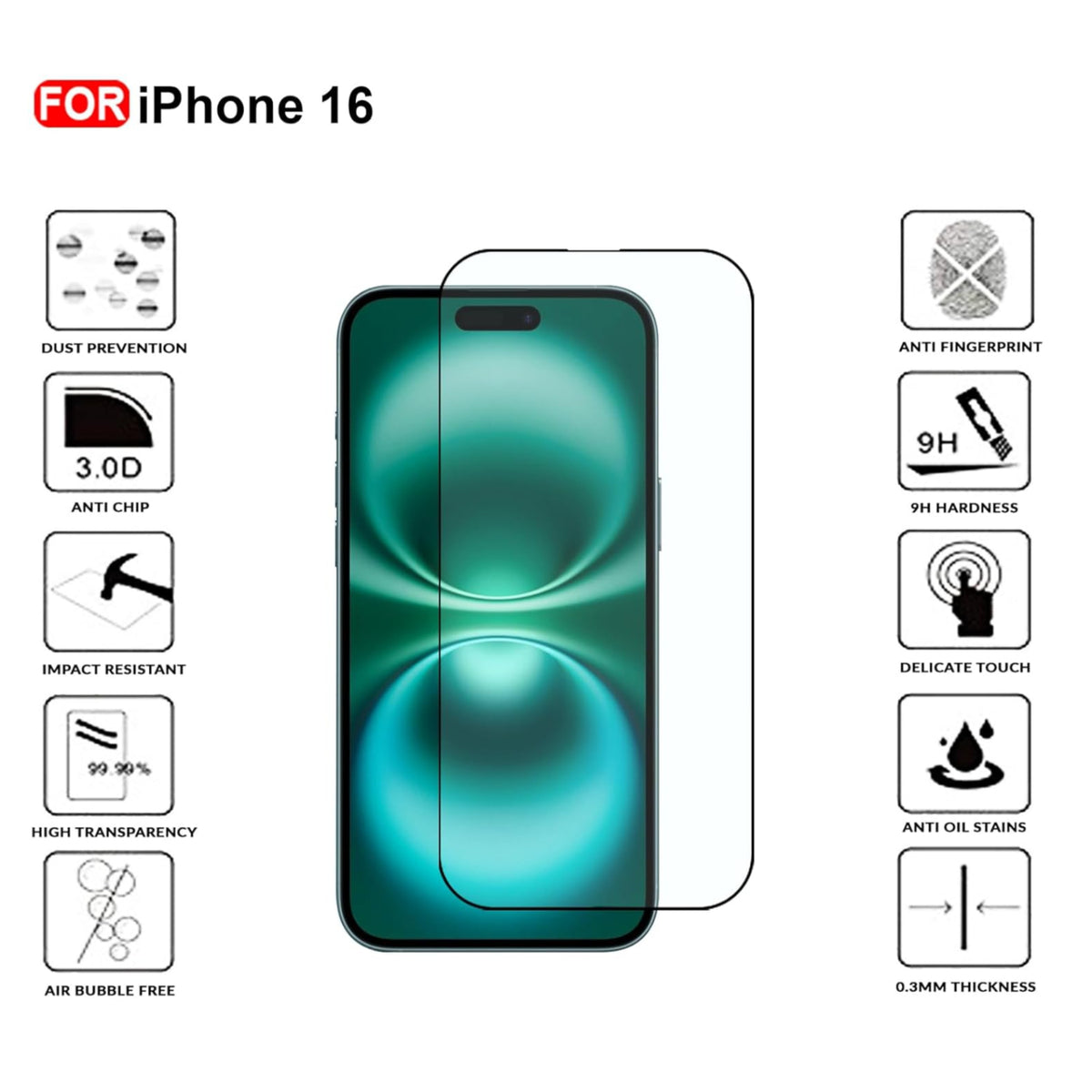 Ultra-Clear Tempered Glass Screen Protector for iPhone 16