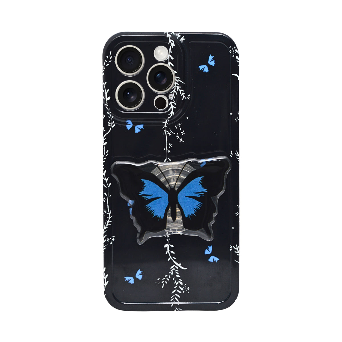 Blue Butterfly Aesthetic Phone Case with Holder for iPhone 14 Pro Max